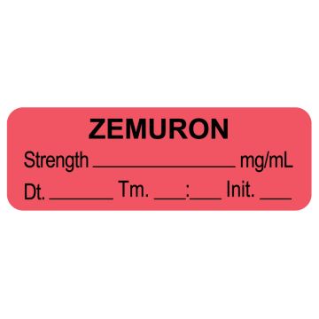 Anesthesia Label,  Zemuron  mg/mL  DTI 1-1/2" x 1/2"