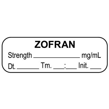 Anesthesia Label, Zofran mg/mL Date Time Initial, 1-1/2" x 1/2"