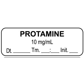 Anesthesia Label, Protamine 10 mg/mL Date Time Initial, 1-1/2" x 1/2"