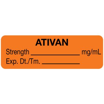 Anesthesia Label, Ativan mg/mL, 1-1/2" x 1/2"