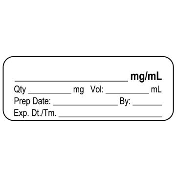 Anesthesia Label, Blank mg/mL, 2" x 3/4"