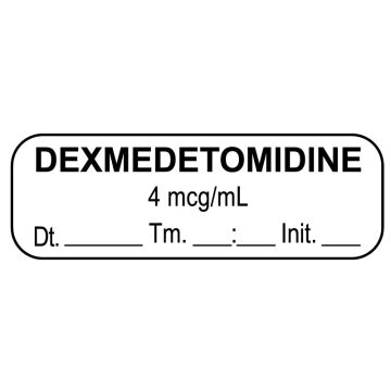 Anesthesia Label, dexmedeTOMidine 4 mcg/mL Date Time Initial, 1-1/2" x 1/2"