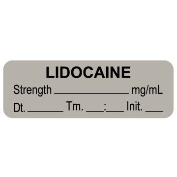 Anesthesia Label, Lidocaine mg/mL Date Time Initial, 1-1/2" x 1/2"