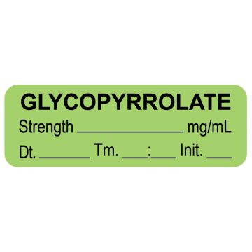 Anesthesia Label, Glycopyrrolate mg/mL Date Time Initial, 1-1/2" x 1/2"