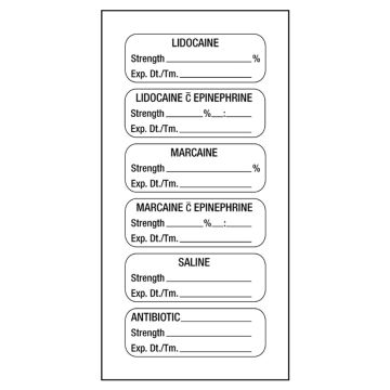 6-label Anesthesia Sheet, 1-1/2" x 1/2"