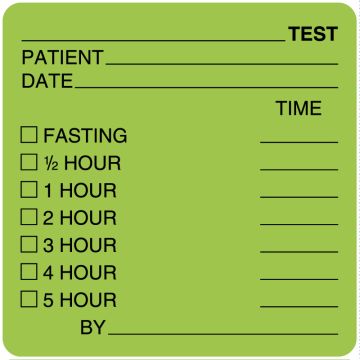 Glucose Tolerance Label, 2-1/2" x 2-1/2"