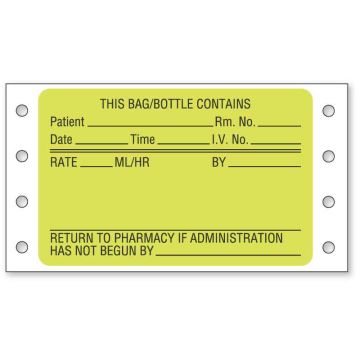 IV System Preprinted Pinfeed Label, 3" x 1-15/16"