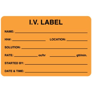 Fluorescent Orange IV Medication Added Label, 3" x 2"