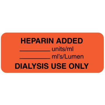 HEPARIN ADDED__UNITS/M, Line Identification Label, 2-1/4" x 7/8"