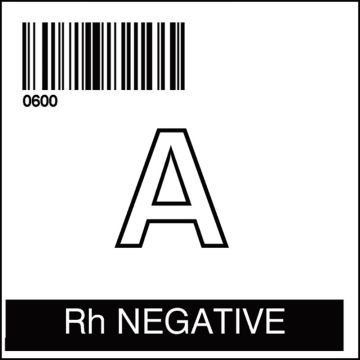 ISBT 128 Blood Label, A RH NEG, 2" X 2"