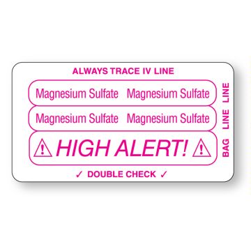 MAGNESIUM SULFATE, Piggyback Line Identification Label, 3-1/4" x 1-3/4"