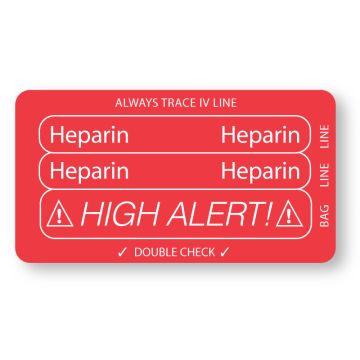 HEPARIN, Piggyback Line Identification Label, 3-1/4" x 1-3/4"
