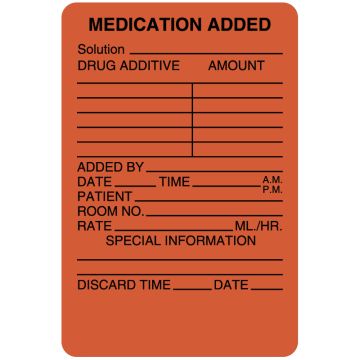 IV Medication Added Label, 2" x 3"