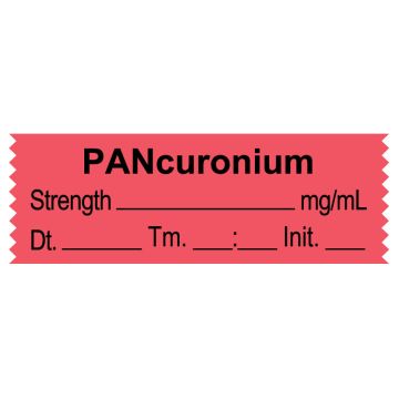 Anesthesia Tape, Pancuronium mg/mL, Date Time Initial, 1-1/2" x 1/2"