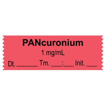 Anesthesia Tape, Pancuronium 1 mg/mL, Date Time Initial, 1-1/2" x 1/2"