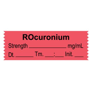 Anesthesia Tape, Rocuronium  mg/mL, Date Time Initial, 1-1/2" x 1/2"