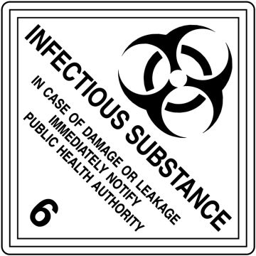 D.O.T Damage Or Leakage, INFECTIOUS SUBSTANCE, Shipping Label,  4" x 4"