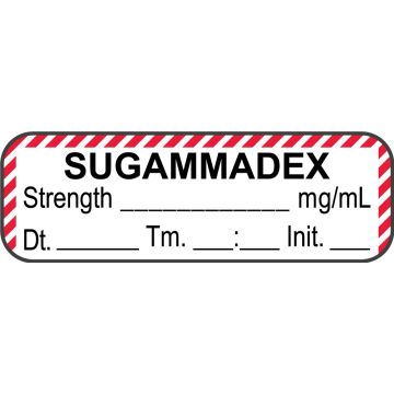 Anesthesia Label Sugammadex mg/mL, Date Time Initial, 1-1/2" x 1/2"
