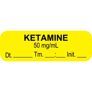 Anesthesia Label, Ketamine 50 mg/mL Date Time Initial, 1 1/2" x 1/2"