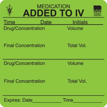 IV Veterinary Medication Added Label, 2-1/2" x 2-1/2"