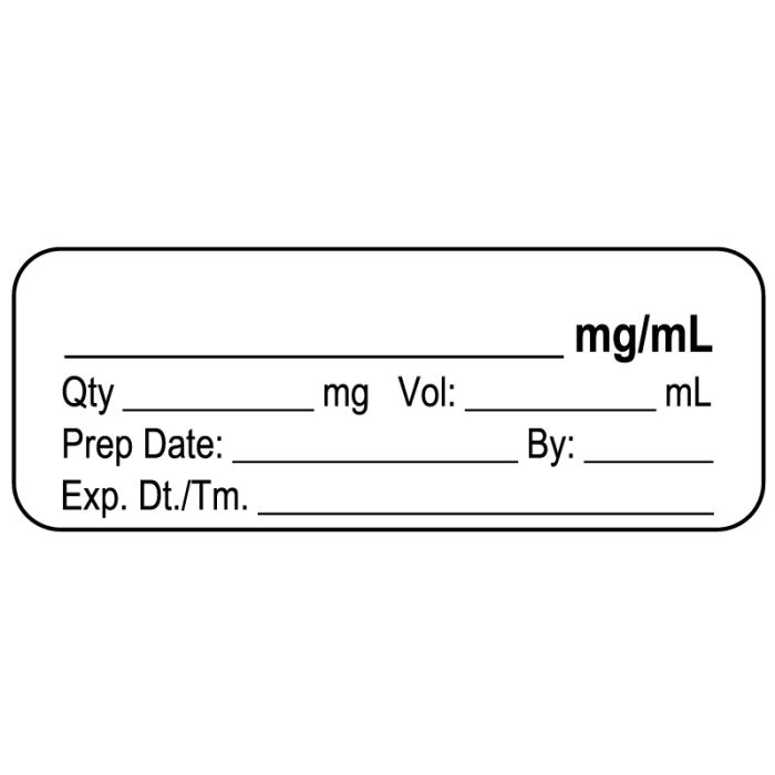 Anesthesia Label, Blank mg/mL, 2" x 3/4"