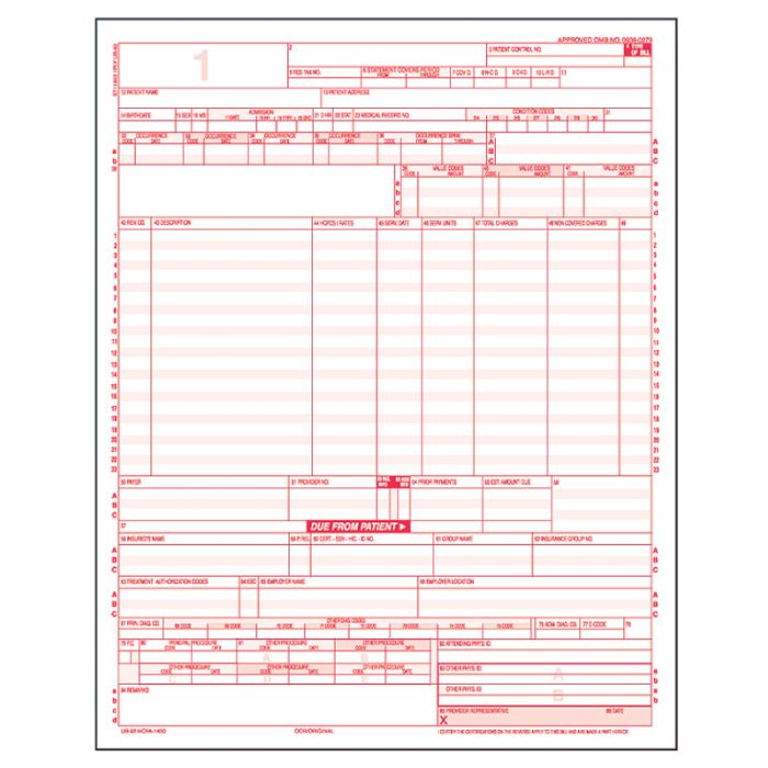 UB-04 Laser Forms, 8-1/2" x 11"