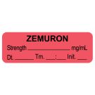 Anesthesia Label, Zemuron  mg/mL  DTI 1-1/2" x 1/2"