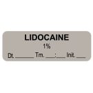 Anesthesia Label, Lidocaine 1%, Date Time Initial, 1-1/2" x 1/2"