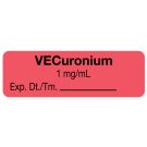Anesthesia Label, Vecuronium 1mg/mL, 1-1/2" x 1/2"