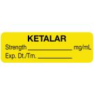 Anesthesia Label, Ketalar mg/mL, 1-1/2" x 1/2"